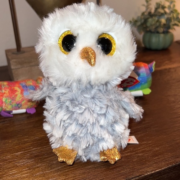 Ty Owls 🦉 2 Mimi baby owls, 1 larger grey white gold glitter Owlette TySilk​​ - Picture 2 of 8
